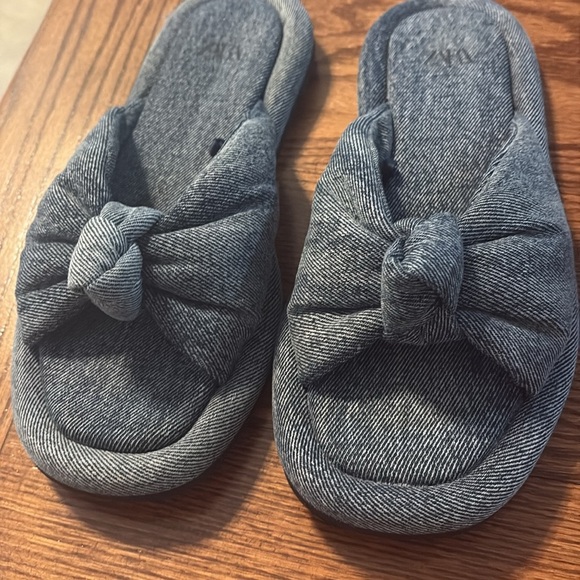 Zara women’s textile denim blue knot slide sandals flat NWOT size 7 - Picture 5 of 10